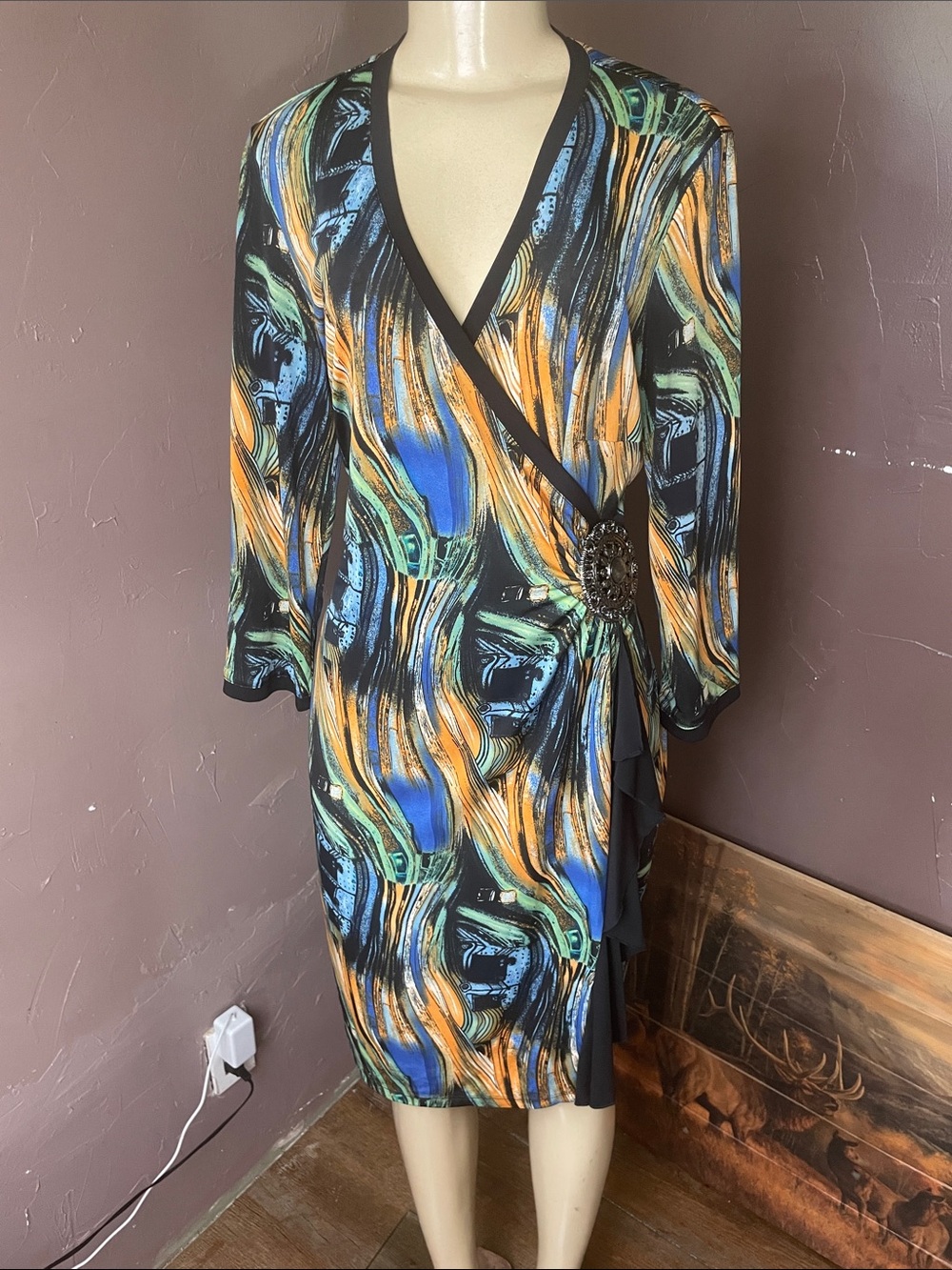 Milano Multicolor Abstract Wrap Midi Dress